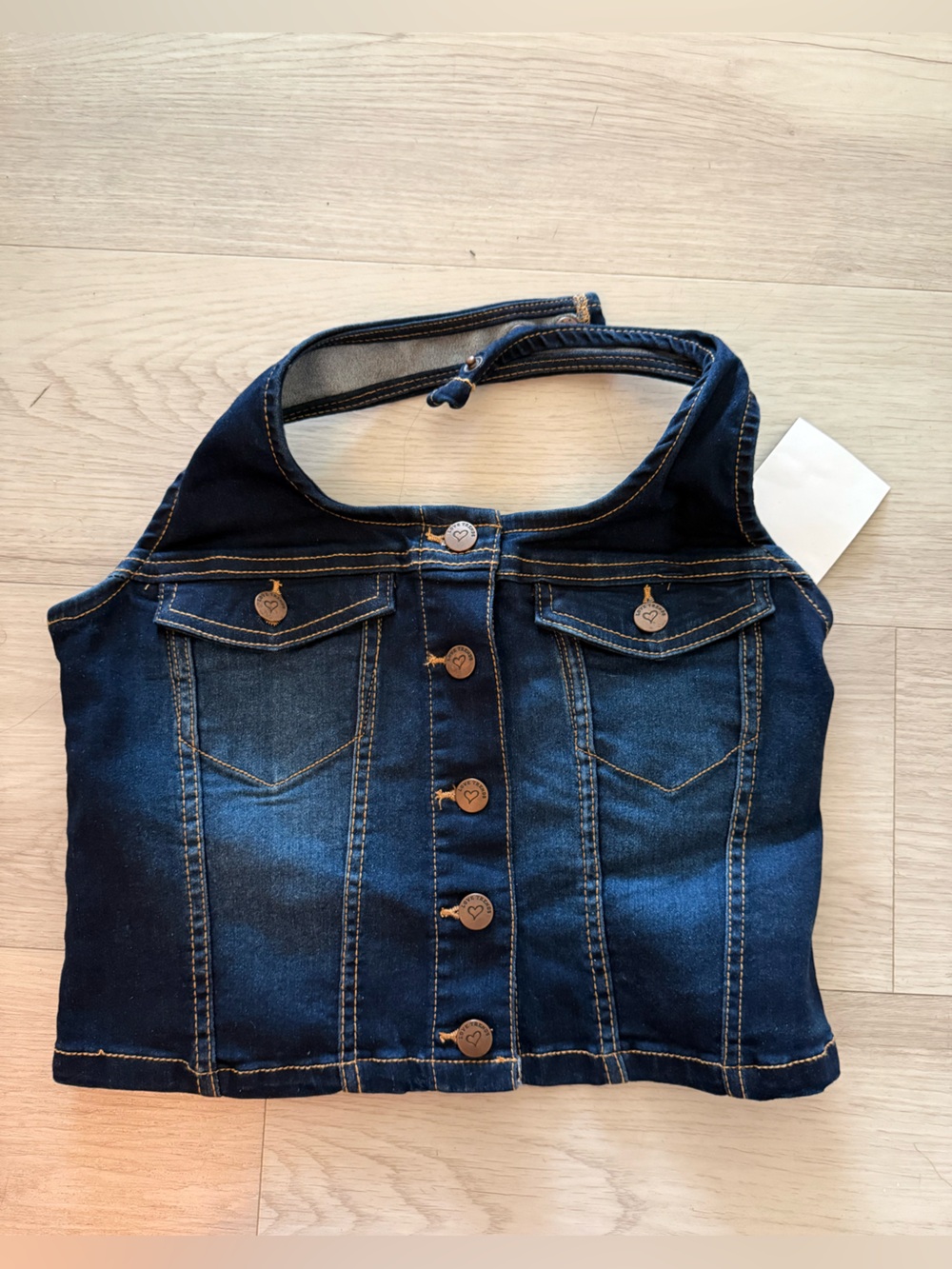 Love Tree Dark Blue Denim Cropped Vest